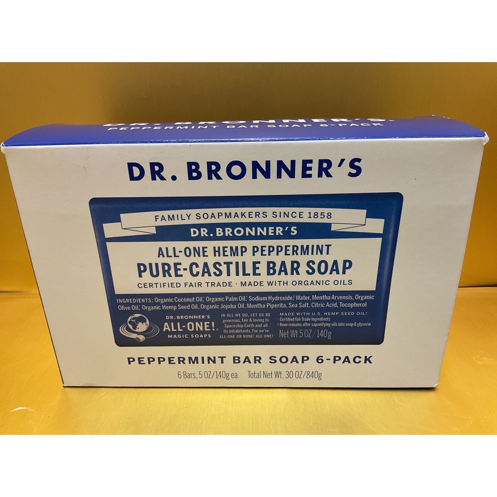 Dr. Bronner's Peppermint Pure-Castile Bar Soap 6-Pack 5oz Each 1844620